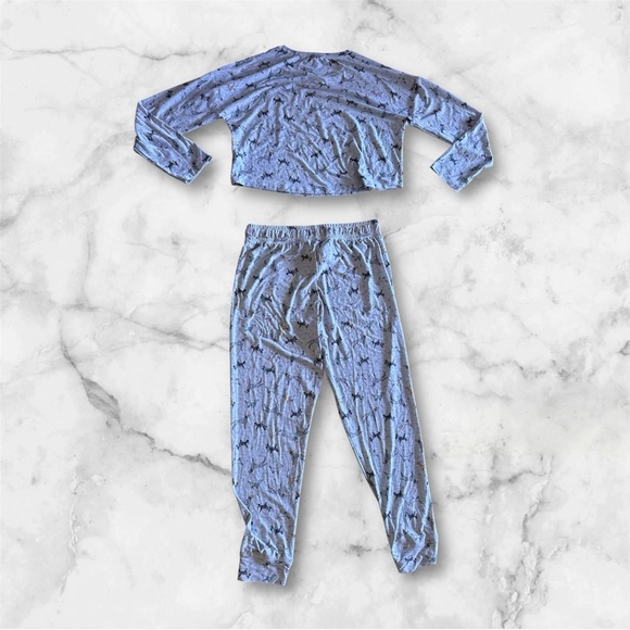 Derek Heart Animal Print Cocktail Pajama Crop Top Pant Set Long Sleeve Soft L - Picture 2 of 16